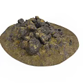 Natural Stone Pile Scene Component With Circular Earthy Yellow Base And Dark Rocks