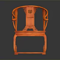 Traditional Orange Carved Armchair With Intricate Patterns Armrests And Backrest Design