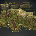 Natural Scenery Featuring Moss Covered Rocks Wood Logs And Green Ferns