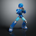 Blue Robot Character In Action Pose With Mechanical Armor And Blaster 3d model