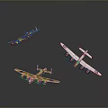 Vintage Model Airplanes in Various Colors Featuring Roundels on 3d model