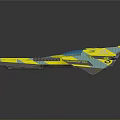 Futuristic Spaceship Model Yellow And Blue With Geometric Patterns Streamlined Wings And Detailed Structure