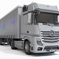 Modern Mercedes-Benz Silver Cargo Truck With Trailer And Blue Graphic Design