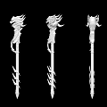 Three Ornate Mythical Weapons Featuring Dragon Head And Flame Decorative Designs