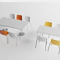 Modern Dining Table Set With White Table And Orange Yellow Chairs 3d model