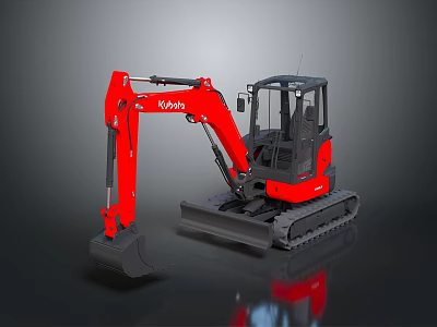 Red Kubota Crawler Excavator With Enclosed Cab And Front Bucket On Dark Surface 3d model