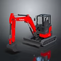 Red Kubota Crawler Excavator With Enclosed Cab And Front Bucket On Dark Surface