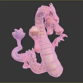 Colorful Dragon Sculpture With Red Yellow Purple Scales Curved Body And Golden Orb