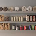 Well Organized Shelf Display Of Daily Necessities With Tea Cakes Packages Tins And Boxes