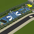 Sports Park Scenic Landscape With Modern Architectural Entrance Green Trees And Clear Sky