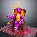 Purple Dragon Sitting On Plaid Armchair Holding Small Object With Red Patterned Rug