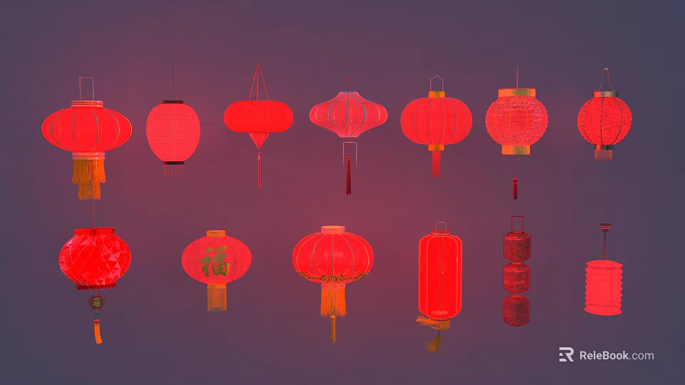 Various Red Festive Lanterns With Traditional And Modern Design Styles For Decoration 3d model 