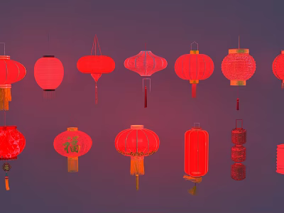 Various Red Festive Lanterns With Traditional And Modern Design Styles For Decoration 3d model