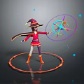 Wizard In Red Outfit With Cloak Holding Colorful Magic Wheel On Orange Ring