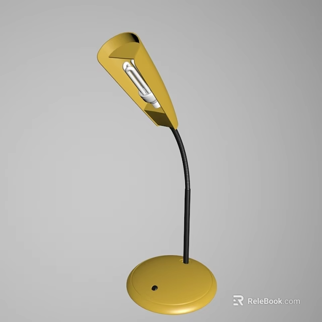 Stylish Yellow Table Lamp With Curved Black Arm And Round Base Design 3d model 