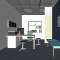Hospital Outpatient Clinic Room With Medical Desk Computer Chairs Bookshelf And Bench