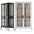 Modern Black and White Wine Cabinet with Glass Doors and Metal Accents