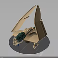 3D Designed Spacecraft Model With Beige Wings Green Body And Blue Base For Space Exploration