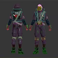 Detailed Futuristic Character Design Featuring Black Protective Suits With Green Accents And Hooded Helmets