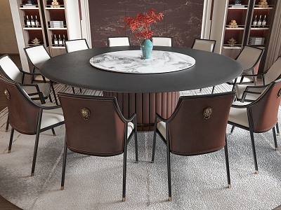 New Chinese Dining Table and Chair Combination Round Dining Table Dining Chair Background Wall model