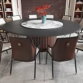 New Chinese Dining Table and Chair Combination Round Dining Table Dining Chair Background Wall 3d model