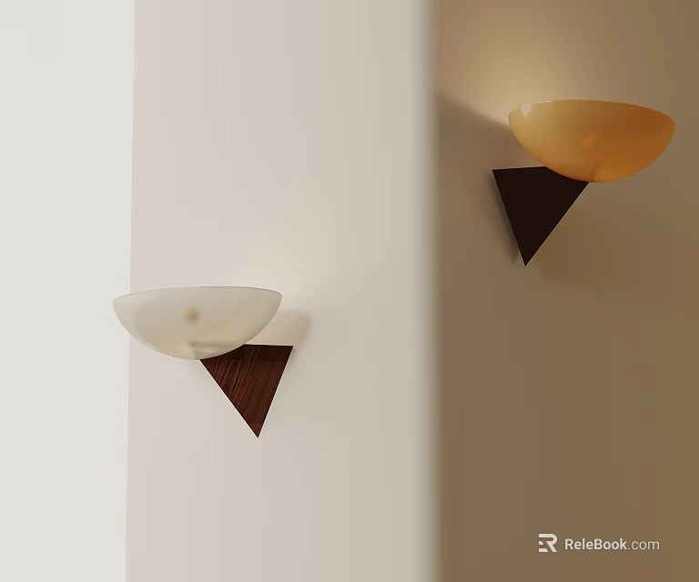 Modern Wall Lamp With Wooden Triangle Base And White Amber Shade For Interior Decoration 3d model 