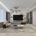 Modern Living Dining Room Interior With Marble Wall TV Sofa And Coffee Table