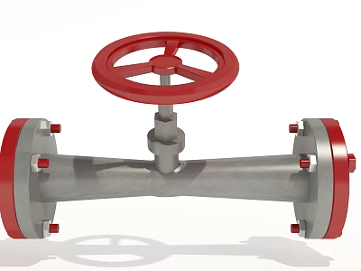Fire Equipment Red Wheel Gray Body Flange Connection Structure Design 3d model