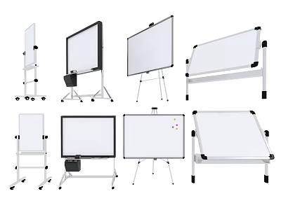 Different Art Supplies Drawing Whiteboards With Mobile Stands And Various Designs 3d model