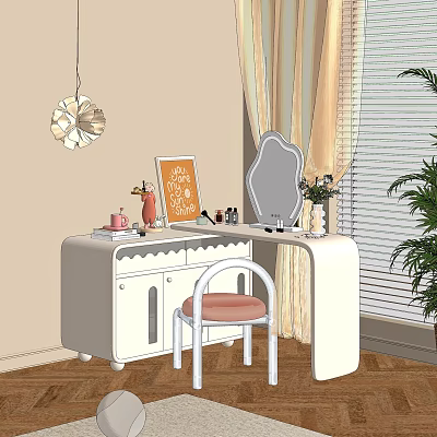 Modern Dressing Table Makeup Stool Combination 3d model