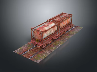 3D Model Of Rusty Functional Rail Freight Car On Tracks 3d model