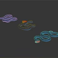 Blue Snakes With Red Heads Slithering On Shiny Black Background 3d model