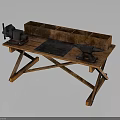 Sturdy Traditional Wooden Workbench Featuring Vise Anvil And Divided Storage Sections
