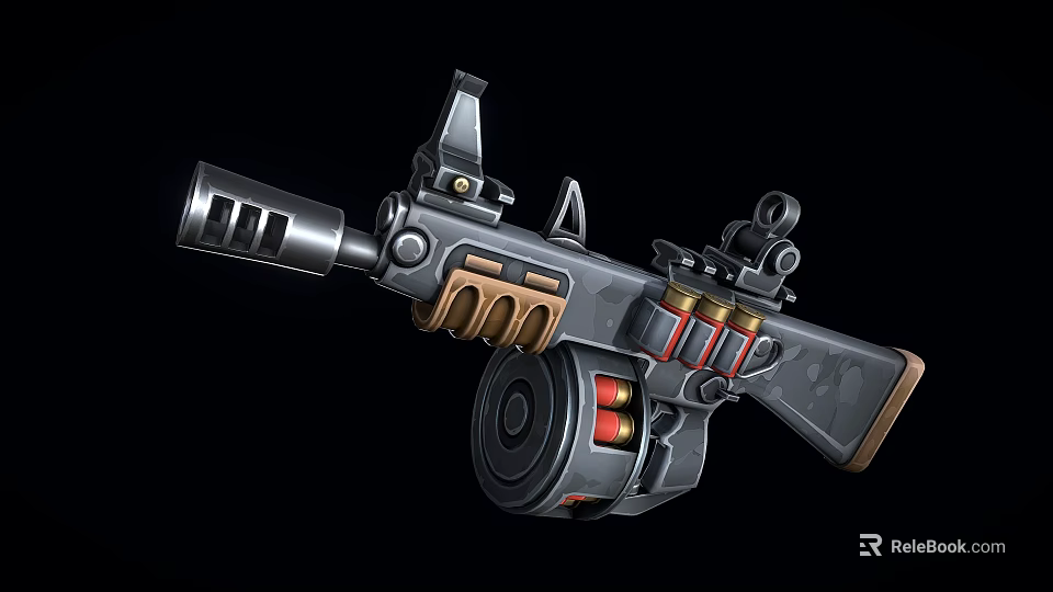 Tactical Automatic Assault Rifle with Drum Magazine and Tactical Grip for Combat Operations 3d model 