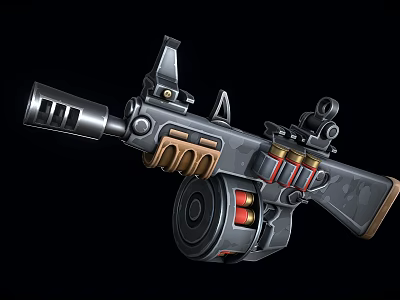 Tactical Automatic Assault Rifle with Drum Magazine and Tactical Grip for Combat Operations 3d model