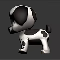 Cartoon Dog 3D Model With Black And White Spots Large Eyes On Reflective Dark Background