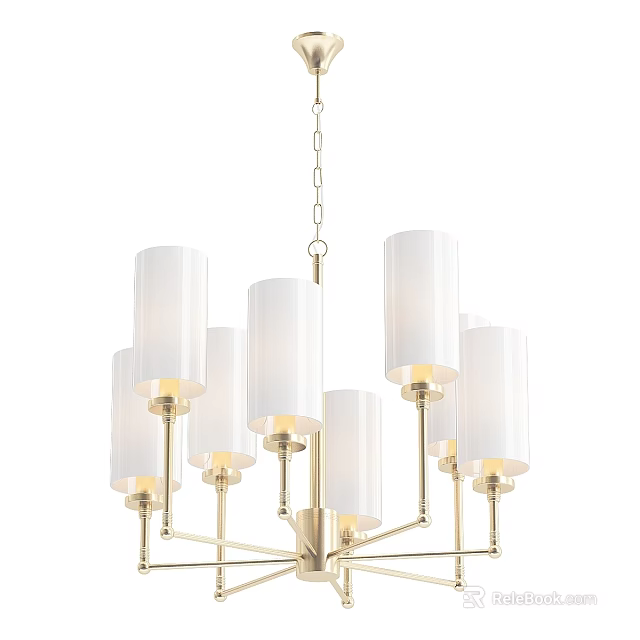 Modern Chandelier With White Cylinder Shades And Golden Metal Frame Design 3d model 