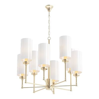 Modern Chandelier With White Cylinder Shades And Golden Metal Frame Design 3d model