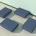 Four Blue Upholstered Sofa Stools With Metal Legs On Light Colored Floor 3d model