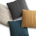 Knitted Decorative Pillows In White Gray Blue And Yellow Textured Design
