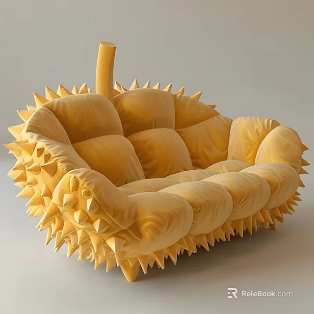 Yellow Durian Inspired Velvet Chair With Spiky Decorative Details For Home Decor 3d model 