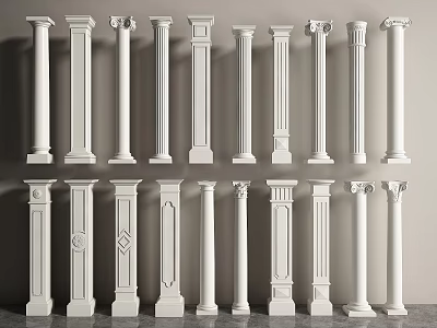 Different Types Of Decorative White Columns With Ornate Capitals And Base Details 3d model