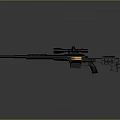 Black Sniper Rifle With Scope And Orange Glowing Component On Reflective Gray Surface