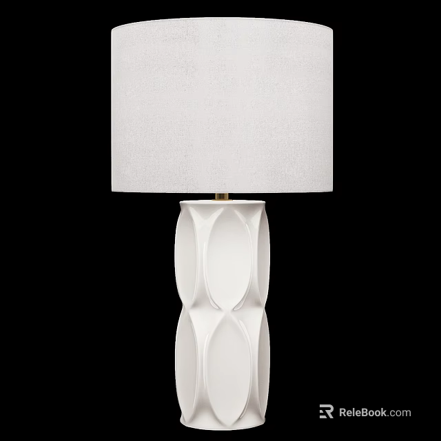 Modern White Table Lamp With Scalloped Ceramic Base And Fabric Lampshade 3d model 