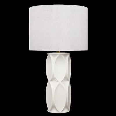 Modern White Table Lamp With Scalloped Ceramic Base And Fabric Lampshade 3d model