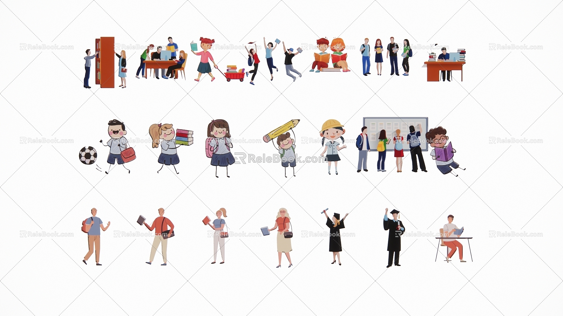 Modern 2D Education Icon Learning Stationery School Decoration Silhouette 3d model