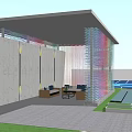 Modern Scenic Wall With Colorful Glass Light Shadow Effect Near Cherry Blossom Tree And Pedestrian
