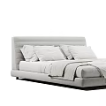 Modern Minimalist Double Bed With Gray Upholstered Frame White Pillows And Blanket
