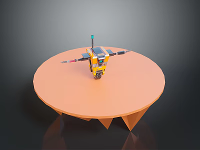 Game Movie Robot Character Featuring Yellow Black Antenna Wing Like Structures On Round Orange Table 3d model