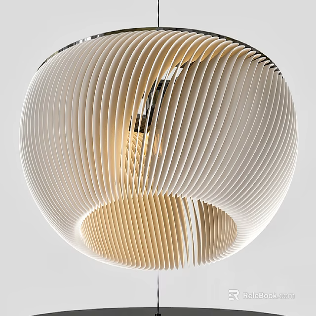 Modern Artistic Spherical Chandelier with Striped Textured Shade and Warm Glow Lighting 3d model 